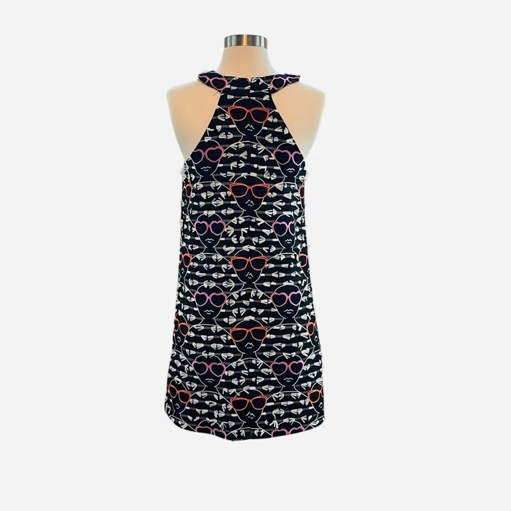 Hutch Anthropologie Pink/Black Sleeveless Halter Dress Novelty Sunglasses Print